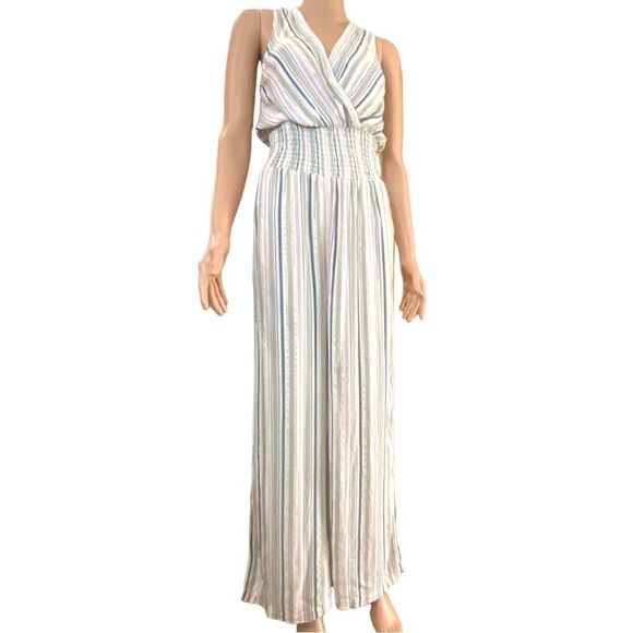 Blue Island Striped Wide Leg Jumpsuit XS Resortwear Cruise Chic Vacation Ready - Picture 1 of 14